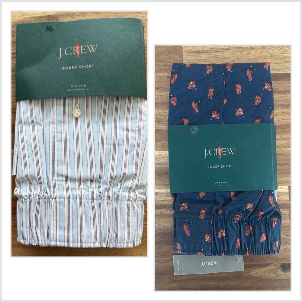 NWT Lot of 2 J Crew Boxer Short Mens Sz XL Underwear Beaver  / Striped Cotton